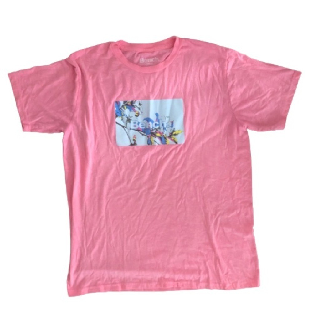 Bench Neon Pink Graphic Floral Logo Short Sleeve Tee Relaxed Fit Large